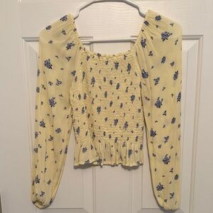 Arizona Jean Company Yellow Floral Smocked Blouse